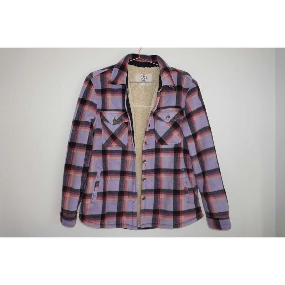 Sage Collective Plaid Plush Sherpa Lined Fleece Shirt Jacket Shacket Size Small